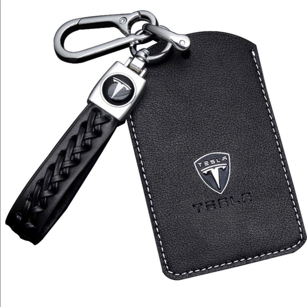 TESLA keychain/card holder w/Tesla Microfiber towel